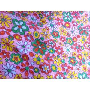 Vtg 70s Terry Cloth Fabric Pink Yellow Psychedelic Flower Power 2.5 Yds READ